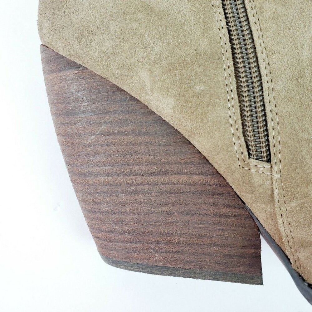 Very Volatile Whitby Boots Khaki Distressed Suede Leather Wedge Booties Sz 10 - Picture 8 of 12